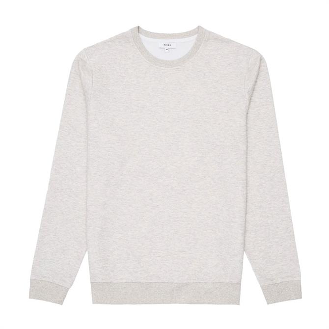 REISS DOUGLAS Soft Grey Melange Jersey Sweatshirt